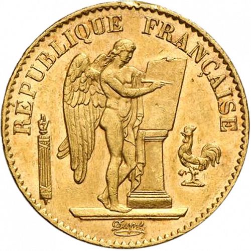 20 Francs Obverse Image minted in FRANCE in 1874A (1871-1940 - Third Republic)  - The Coin Database
