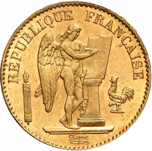 20 Francs Obverse Image minted in FRANCE in 1876A (1871-1940 - Third Republic)  - The Coin Database