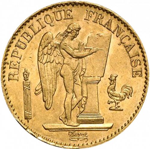 20 Francs Obverse Image minted in FRANCE in 1871A (1871-1940 - Third Republic)  - The Coin Database
