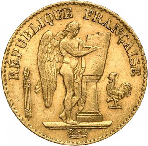 20 Francs Obverse Image minted in FRANCE in 1879A (1871-1940 - Third Republic)  - The Coin Database