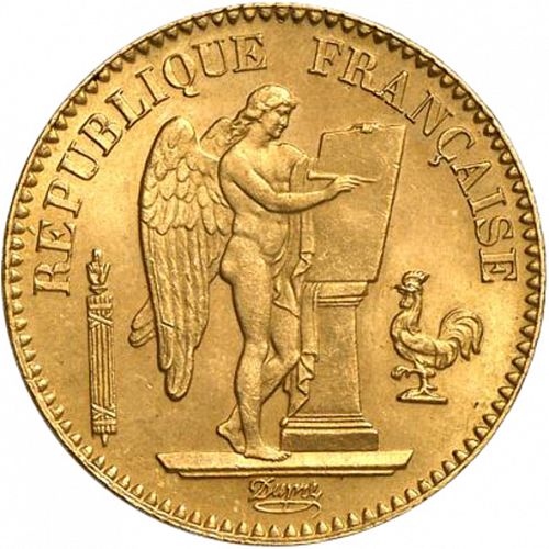 20 Francs Obverse Image minted in FRANCE in 1886A (1871-1940 - Third Republic)  - The Coin Database