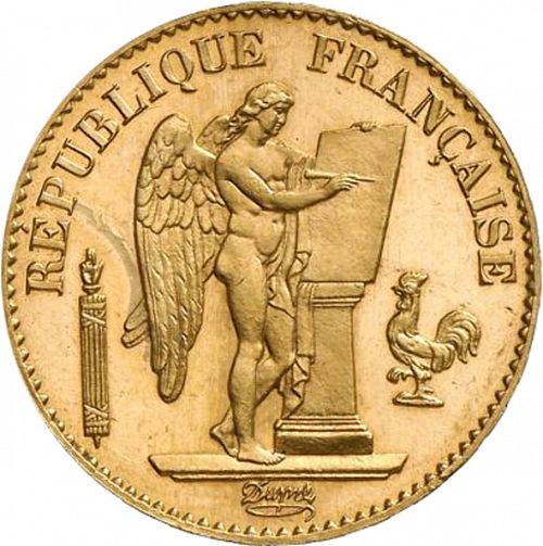 20 Francs Obverse Image minted in FRANCE in 1887A (1871-1940 - Third Republic)  - The Coin Database