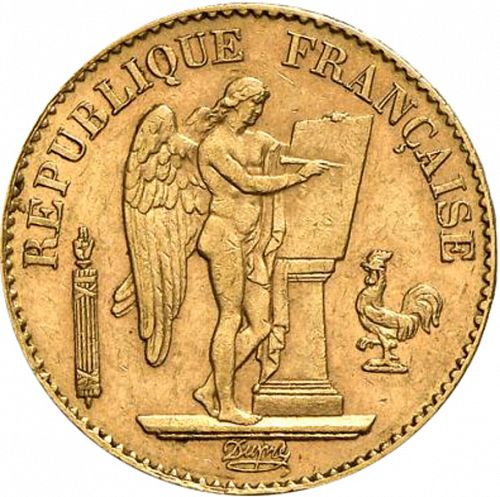 20 Francs Obverse Image minted in FRANCE in 1888A (1871-1940 - Third Republic)  - The Coin Database