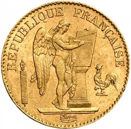 20 Francs Obverse Image minted in FRANCE in 1890A (1871-1940 - Third Republic)  - The Coin Database