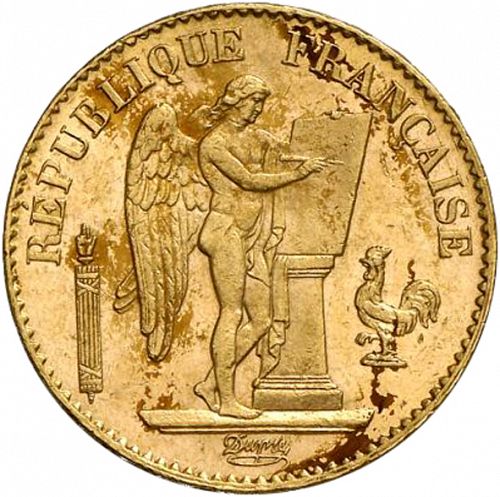 20 Francs Obverse Image minted in FRANCE in 1892A (1871-1940 - Third Republic)  - The Coin Database