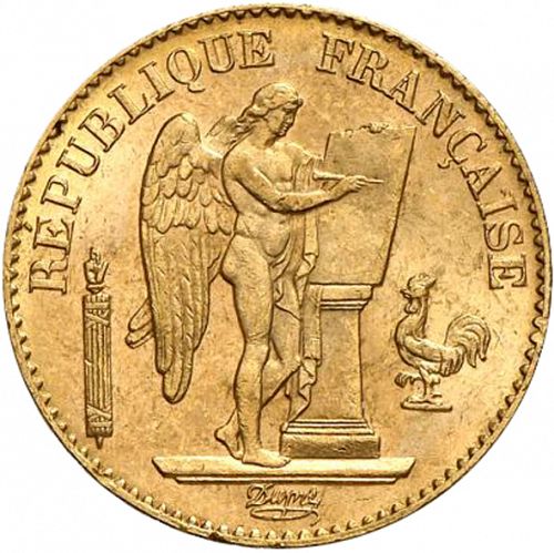 20 Francs Obverse Image minted in FRANCE in 1895A (1871-1940 - Third Republic)  - The Coin Database
