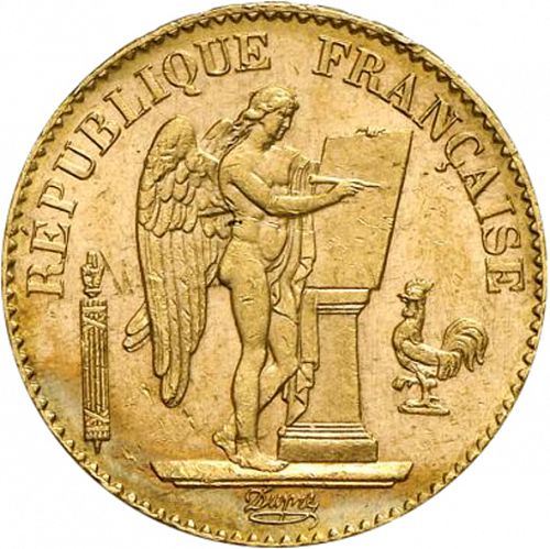 20 Francs Obverse Image minted in FRANCE in 1896A (1871-1940 - Third Republic)  - The Coin Database
