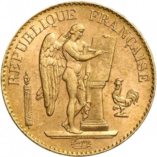 20 Francs Obverse Image minted in FRANCE in 1898A (1871-1940 - Third Republic)  - The Coin Database