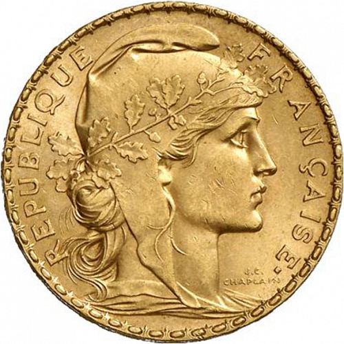 20 Francs Obverse Image minted in FRANCE in 1899 (1871-1940 - Third Republic)  - The Coin Database
