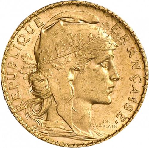 20 Francs Obverse Image minted in FRANCE in 1901 (1871-1940 - Third Republic)  - The Coin Database