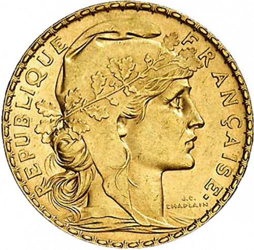 20 Francs Obverse Image minted in FRANCE in 1903 (1871-1940 - Third Republic)  - The Coin Database