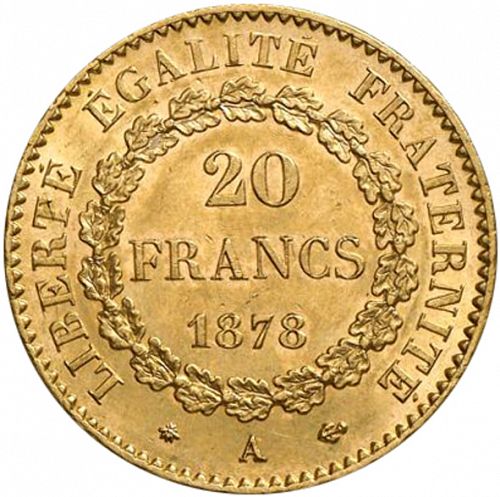 20 Francs Reverse Image minted in FRANCE in 1871A (1871-1940 - Third Republic)  - The Coin Database