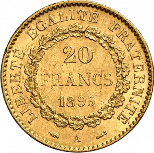 20 Francs Reverse Image minted in FRANCE in 1895A (1871-1940 - Third Republic)  - The Coin Database
