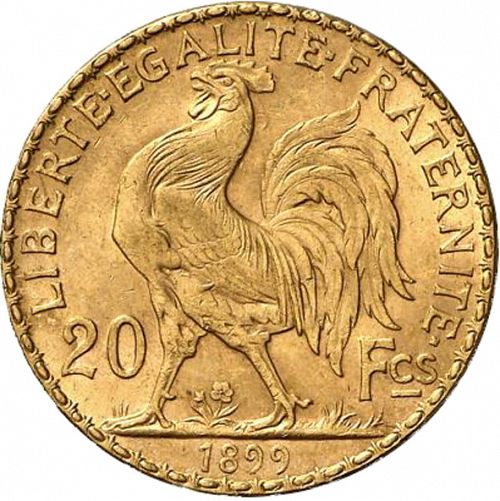 20 Francs Reverse Image minted in FRANCE in 1899 (1871-1940 - Third Republic)  - The Coin Database