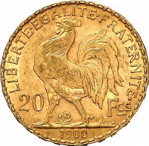 20 Francs Reverse Image minted in FRANCE in 1900 (1871-1940 - Third Republic)  - The Coin Database