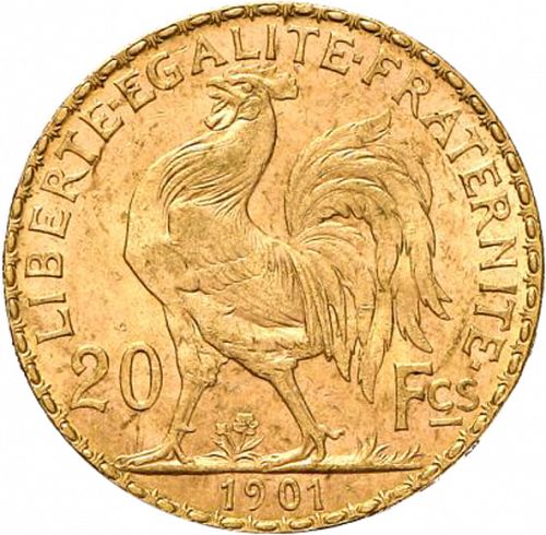 20 Francs Reverse Image minted in FRANCE in 1901 (1871-1940 - Third Republic)  - The Coin Database