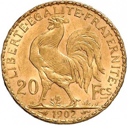 20 Francs Reverse Image minted in FRANCE in 1902 (1871-1940 - Third Republic)  - The Coin Database