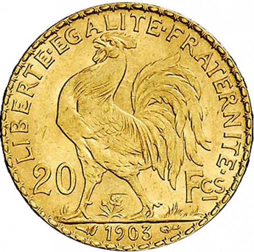 20 Francs Reverse Image minted in FRANCE in 1903 (1871-1940 - Third Republic)  - The Coin Database