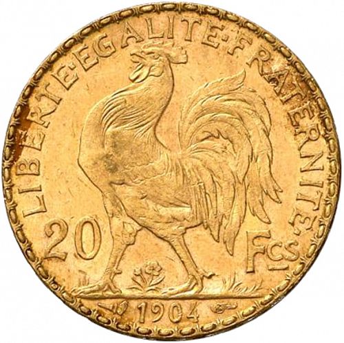 20 Francs Reverse Image minted in FRANCE in 1904 (1871-1940 - Third Republic)  - The Coin Database