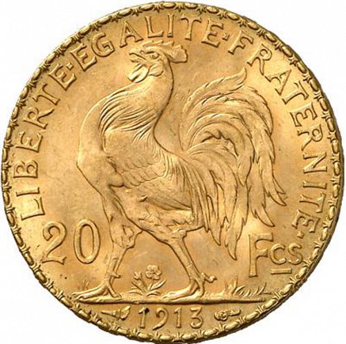 20 Francs Reverse Image minted in FRANCE in 1913 (1871-1940 - Third Republic)  - The Coin Database