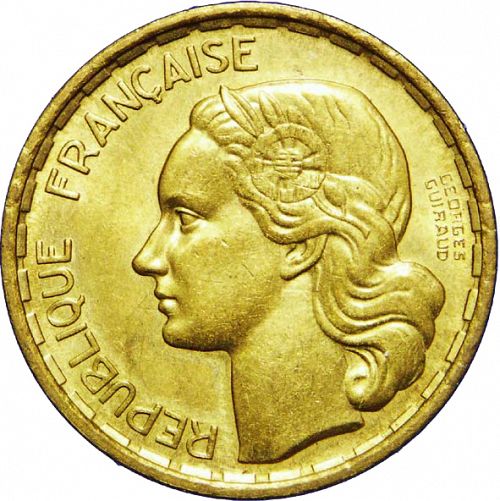 20 Francs Obverse Image minted in FRANCE in 1950 (1947-1958 - Fourth Republic)  - The Coin Database