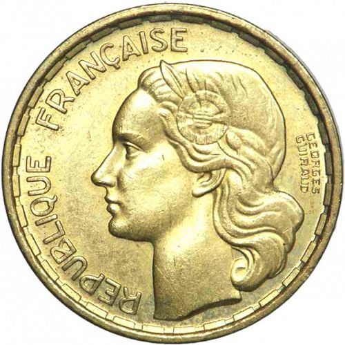 20 Francs Obverse Image minted in FRANCE in 1950B (1947-1958 - Fourth Republic)  - The Coin Database
