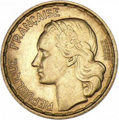 20 Francs Obverse Image minted in FRANCE in 1950B (1947-1958 - Fourth Republic)  - The Coin Database