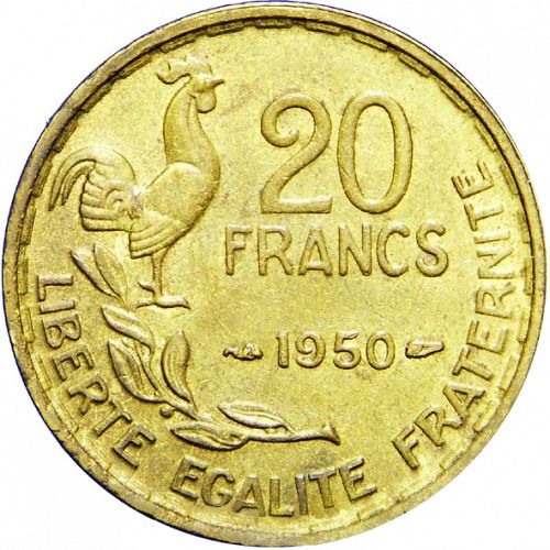 20 Francs Reverse Image minted in FRANCE in 1950 (1947-1958 - Fourth Republic)  - The Coin Database