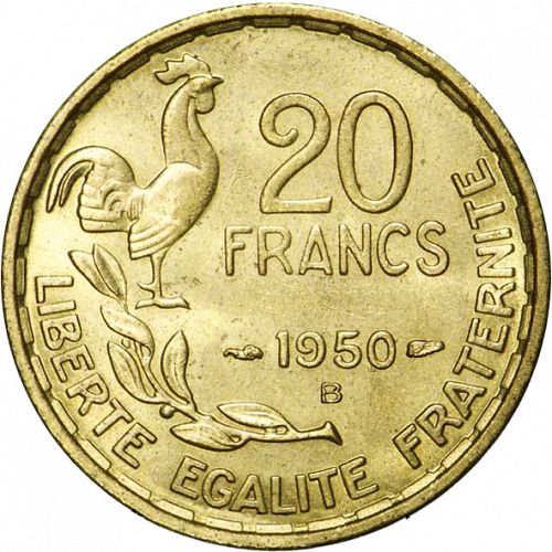 20 Francs Reverse Image minted in FRANCE in 1950B (1947-1958 - Fourth Republic)  - The Coin Database