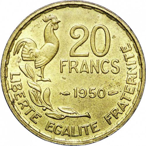 20 Francs Reverse Image minted in FRANCE in 1950 (1947-1958 - Fourth Republic)  - The Coin Database