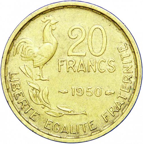 20 Francs Reverse Image minted in FRANCE in 1950 (1947-1958 - Fourth Republic)  - The Coin Database