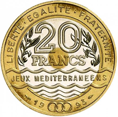 20 Francs Obverse Image minted in FRANCE in 1993 (1959-2001 - Fifth Republic)  - The Coin Database