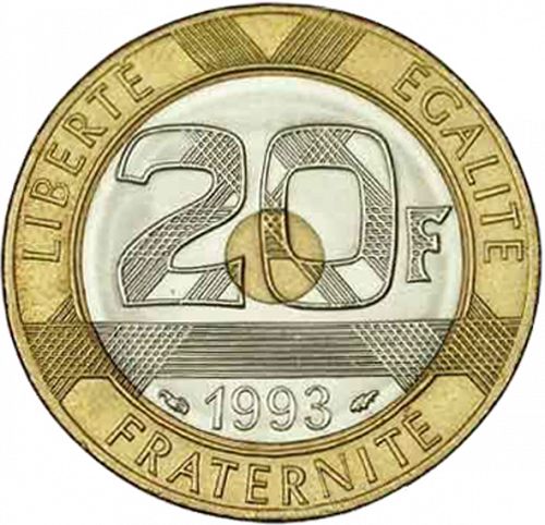 20 Francs Reverse Image minted in FRANCE in 1993 (1959-2001 - Fifth Republic)  - The Coin Database