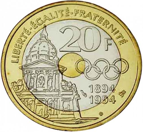 20 Francs Reverse Image minted in FRANCE in 1994 (1959-2001 - Fifth Republic)  - The Coin Database