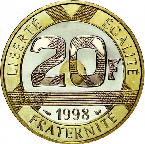 20 Francs Reverse Image minted in FRANCE in 1998 (1959-2001 - Fifth Republic)  - The Coin Database