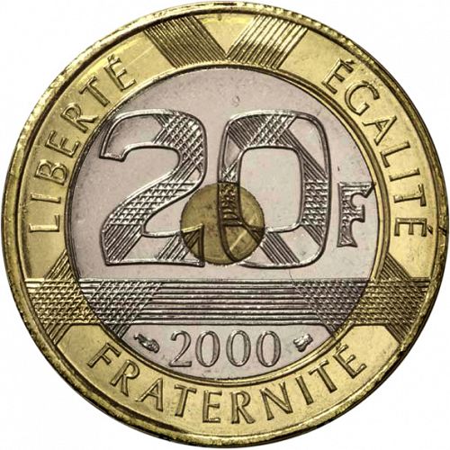 20 Francs Reverse Image minted in FRANCE in 2000 (1959-2001 - Fifth Republic)  - The Coin Database
