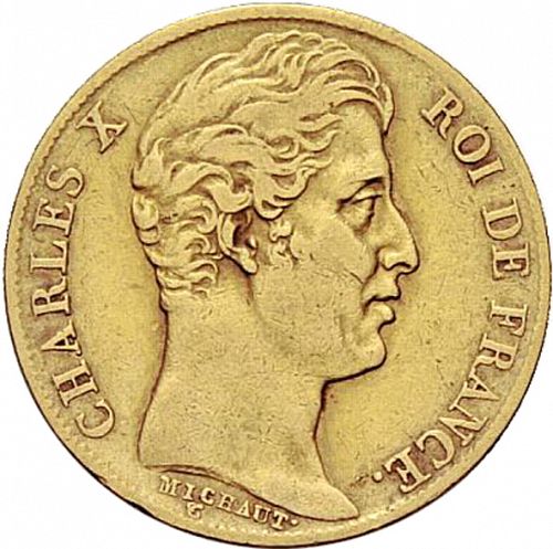 20 Francs Obverse Image minted in FRANCE in 1827W (1824-1830 - Charles X)  - The Coin Database