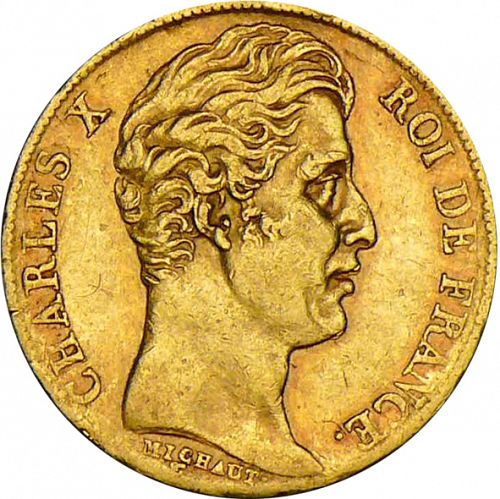 20 Francs Obverse Image minted in FRANCE in 1828T (1824-1830 - Charles X)  - The Coin Database