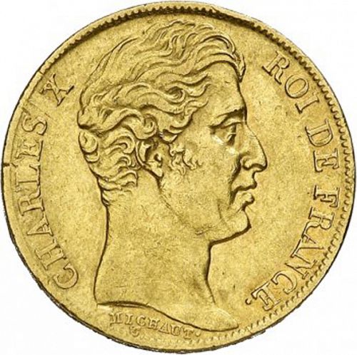 20 Francs Obverse Image minted in FRANCE in 1828W (1824-1830 - Charles X)  - The Coin Database