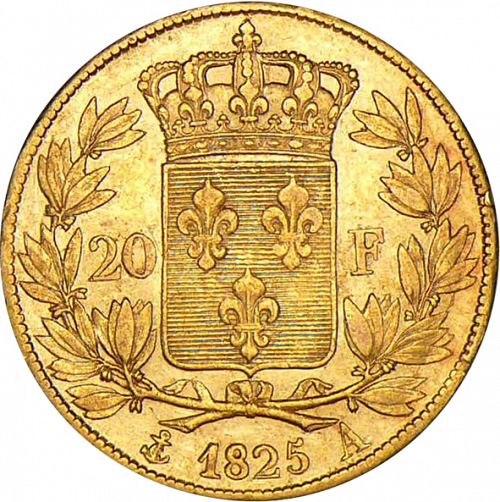 20 Francs Reverse Image minted in FRANCE in 1825A (1824-1830 - Charles X)  - The Coin Database