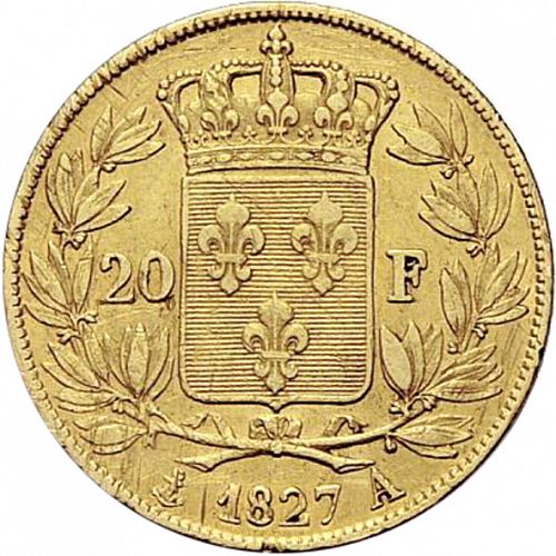 20 Francs Reverse Image minted in FRANCE in 1827A (1824-1830 - Charles X)  - The Coin Database