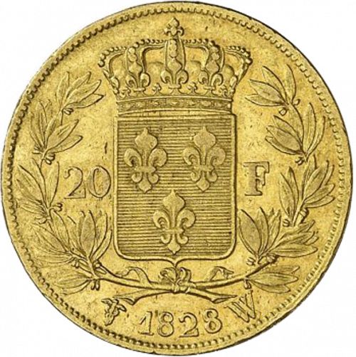 20 Francs Reverse Image minted in FRANCE in 1828W (1824-1830 - Charles X)  - The Coin Database
