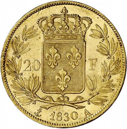 20 Francs Reverse Image minted in FRANCE in 1830A (1824-1830 - Charles X)  - The Coin Database