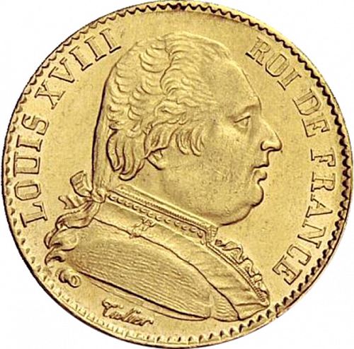 20 Francs Obverse Image minted in FRANCE in 1814A (1814-1824 - Louis XVIII)  - The Coin Database