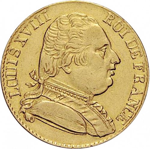 20 Francs Obverse Image minted in FRANCE in 1815R (1814-1824 - Louis XVIII)  - The Coin Database