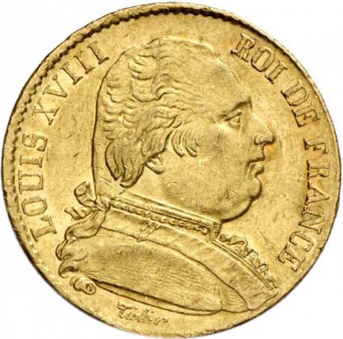 20 Francs Obverse Image minted in FRANCE in 1815W (1814-1824 - Louis XVIII)  - The Coin Database