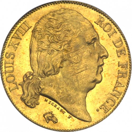 20 Francs Obverse Image minted in FRANCE in 1816A (1814-1824 - Louis XVIII)  - The Coin Database