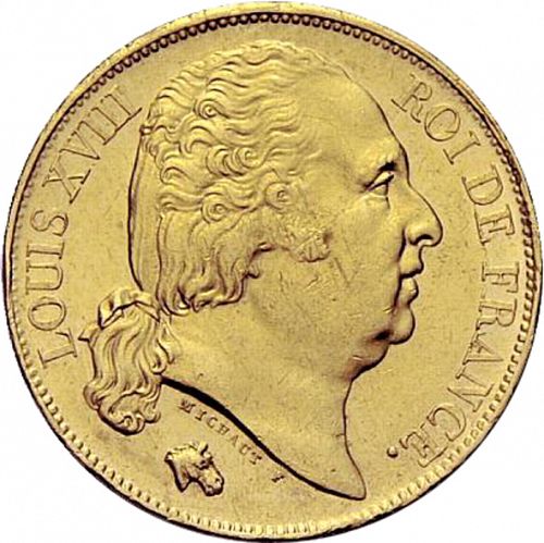 20 Francs Obverse Image minted in FRANCE in 1817A (1814-1824 - Louis XVIII)  - The Coin Database