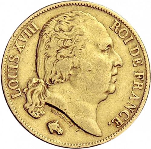 20 Francs Obverse Image minted in FRANCE in 1817L (1814-1824 - Louis XVIII)  - The Coin Database