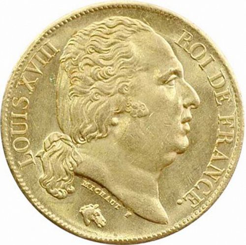 20 Francs Obverse Image minted in FRANCE in 1819A (1814-1824 - Louis XVIII)  - The Coin Database